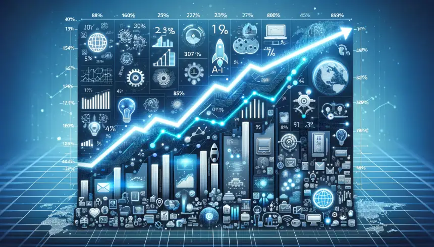 Gráfico de estatísticas mostrando o crescimento no uso de AI por empresas digitais